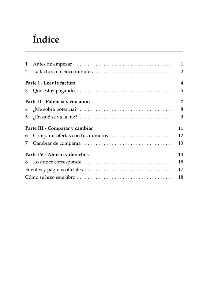 Página del índice del libro